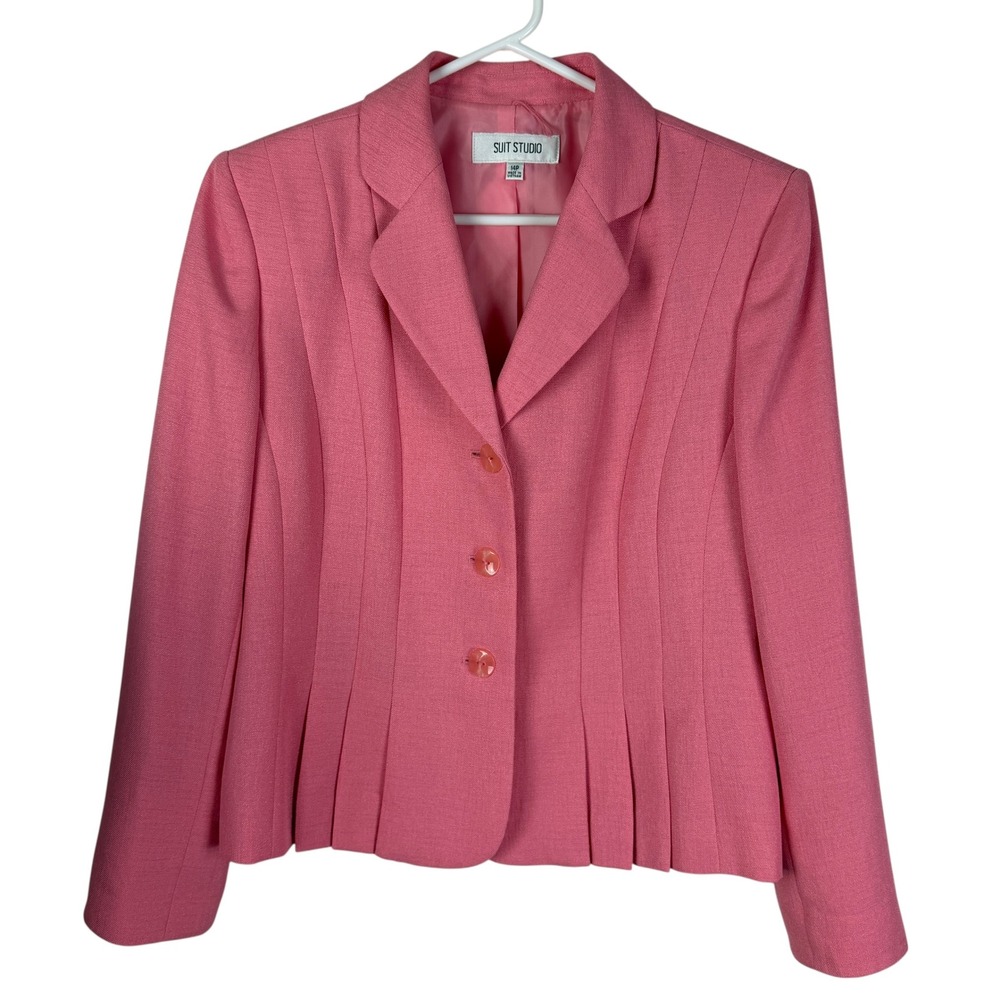 Suit Studio Pink 2 Piece Skirt Suit Set Peplum‎ Blazer Pencil Skirt Women's 14P - Picture 8 of 13